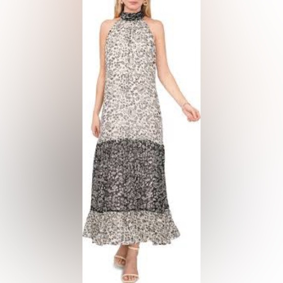 VINCE CAMUTO Bow Back Tiered Floral Colorblock Maxi Dress NWOT - Picture 8 of 8